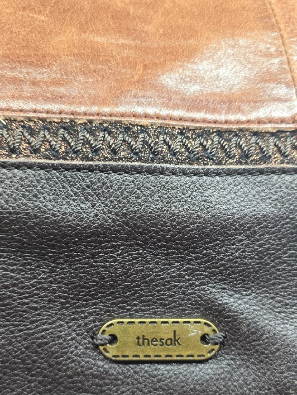 The Sak Two-Tone Brown Leather Tote with Dark Trim - Picture 5 of 11